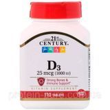 Вітамін Д3 Vitamin D3 21st Century, 1000 МО 60 таб. (США) 1308830684 фото