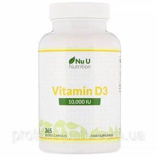 Витамин D3, Vitamin D3, Nu U Nutrition, 10000 МЕ, 365 мягких капс 2343093655 фото